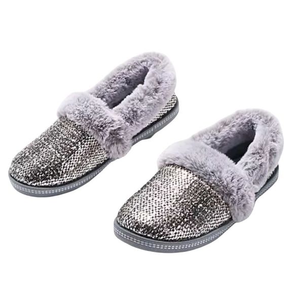 Skechers Shoes - Skechers Plush Faux-Fur Metallic Slippers Cozy Campfire Pewter | 9.5